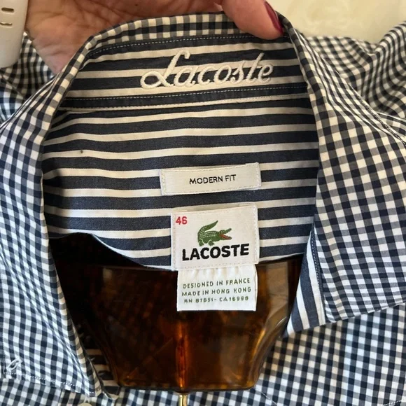 Lacoste mens short sleeve checkered button down shirt size 46 - Picture 8 of 9